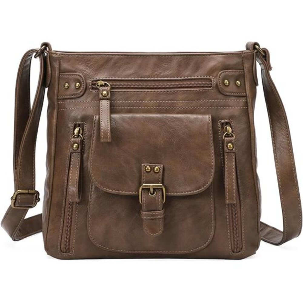 Womens Crossbody Bag PU Leather Shoulder Bag Multi Pocket Medium Handbag Travel